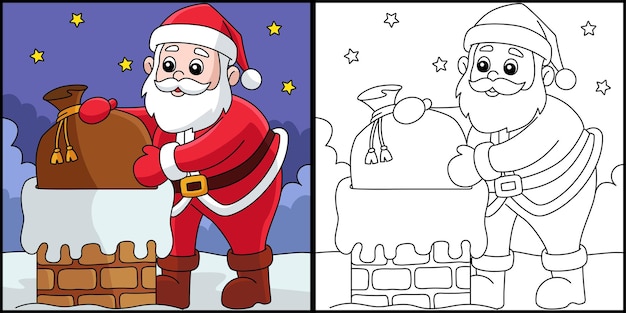 Christmas Santa On Chimney Coloring Page