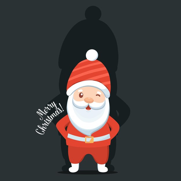 크리스마스 산타 클로스 만화 그림자와 함께 블랙에 고립