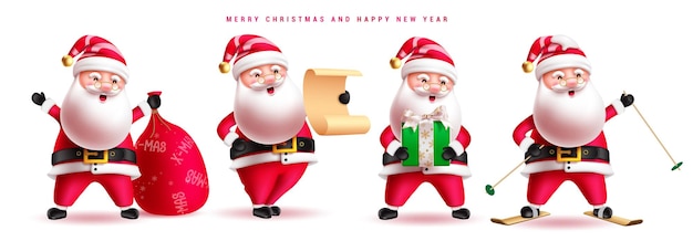 Christmas santa claus characters vector set design Santa claus character in standing pose skating