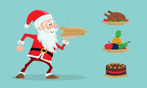 Christmas Santa Claus delivery boy delivers pizza or other food Set constructor Flat vector