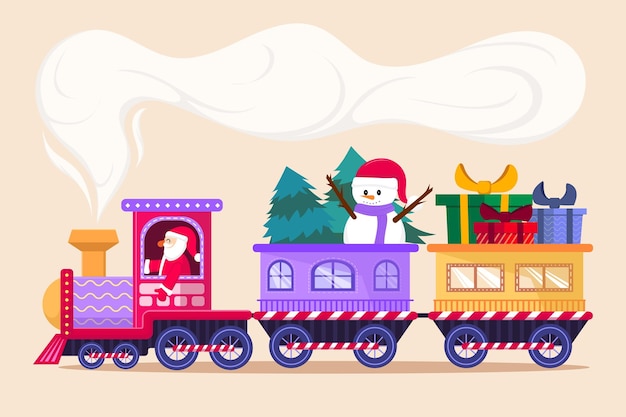 Christmas Santa Claus drives train carrying gifts