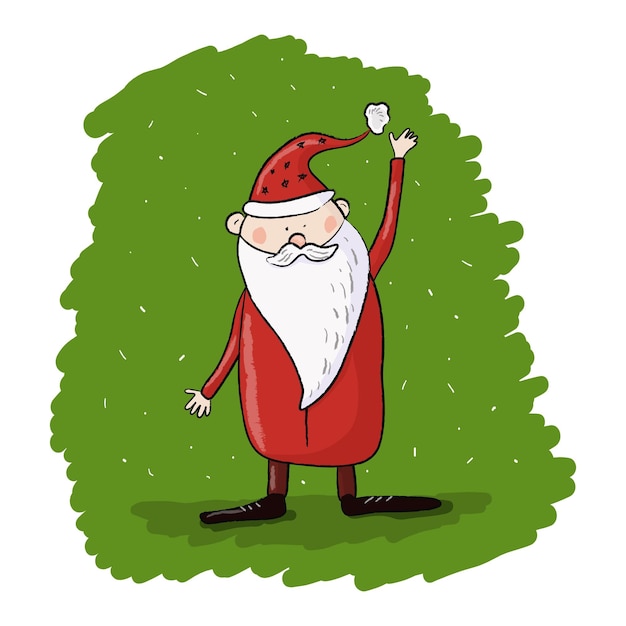 Christmas santa claus on green background with snowflakes. christmas cute cartoon character.