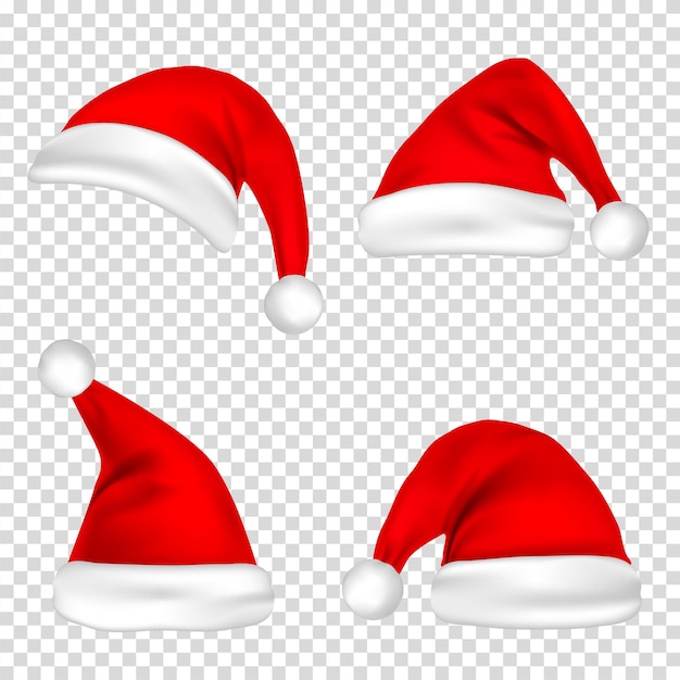 Christmas santa claus hats set new year red hat isolated on transparent background vector