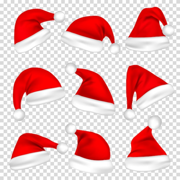 Vector christmas santa claus hats set new year red hat isolated on transparent background vector