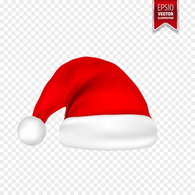 Vector christmas santa claus hats with shadow set new year red hat isolated on transparent background