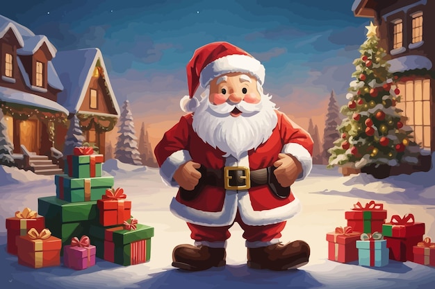 Christmas Santa Claus illustration given presents