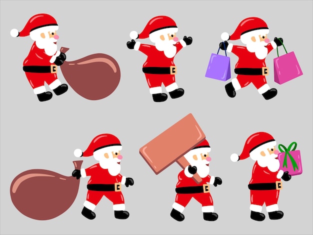 Рождественский набор иллюстраций Санта-Клауса