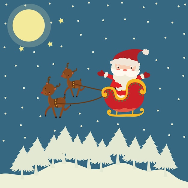 Vector christmas santa claus and reindeer snow