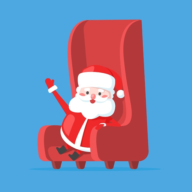 Vector christmas santa claus sit on chair and greeting, new year's postcard element