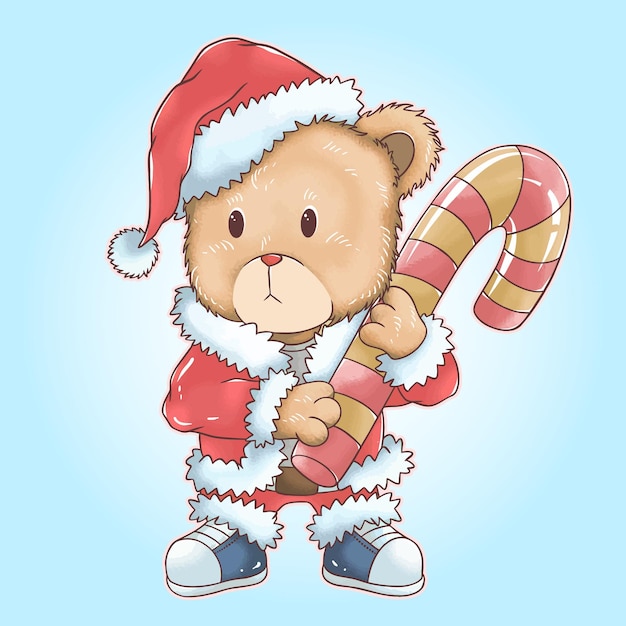 christmas santa claus teddy bear brings big size christmas candy watercolor