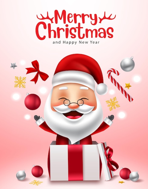 Christmas santa claus vector design merry christmas text with santa claus 3d character throwing