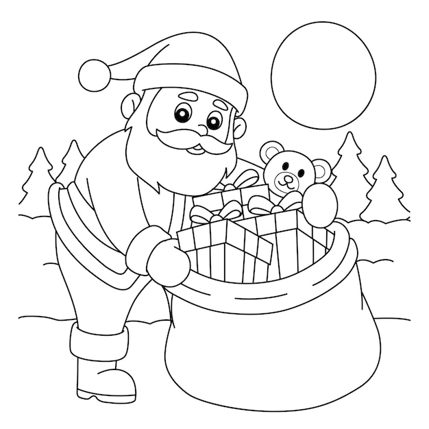 Christmas Santa Claus With Bag Coloring Page