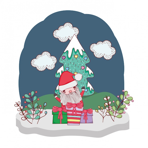 Natale babbo natale con regalo nello snowscape