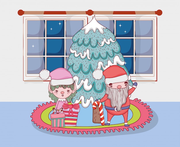 Рождественский Санта-Клаус с помощником в доме