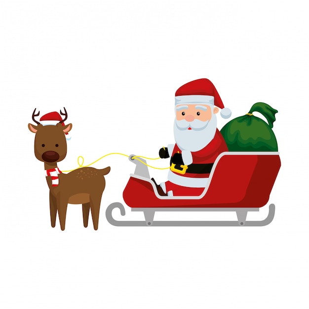 Christmas santa claus with reindeer and carriage