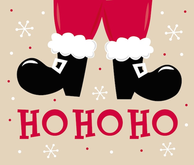 Vector christmas santa cute boots with ho ho ho and snowflakes