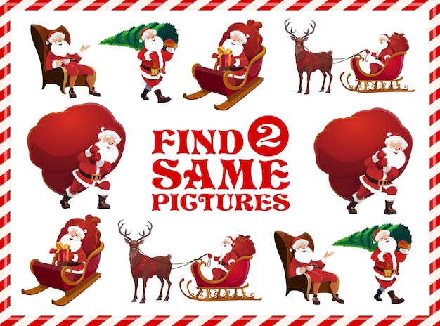 Vector christmas santa memory game or puzzle cartoon