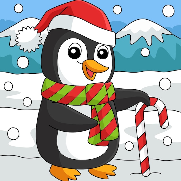 Christmas Santa Penguin Colored Cartoon