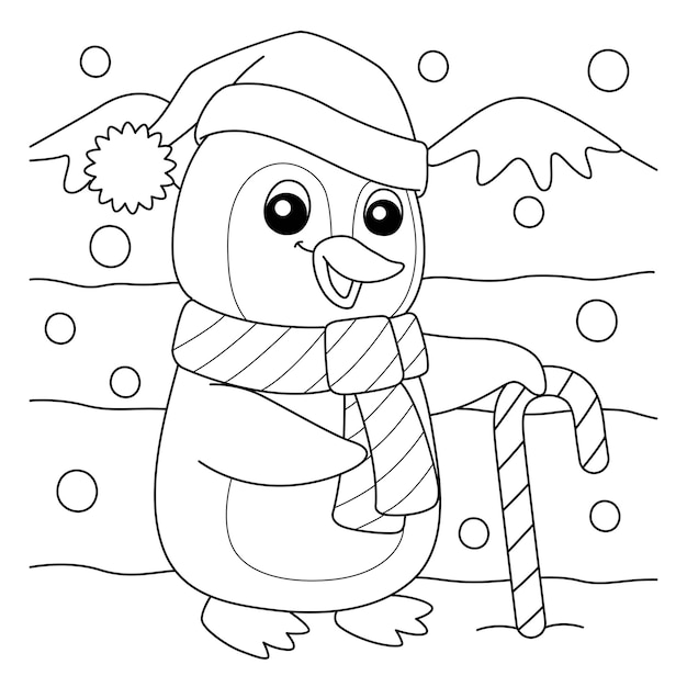 Christmas Santa Penguin Coloring Page for Kids