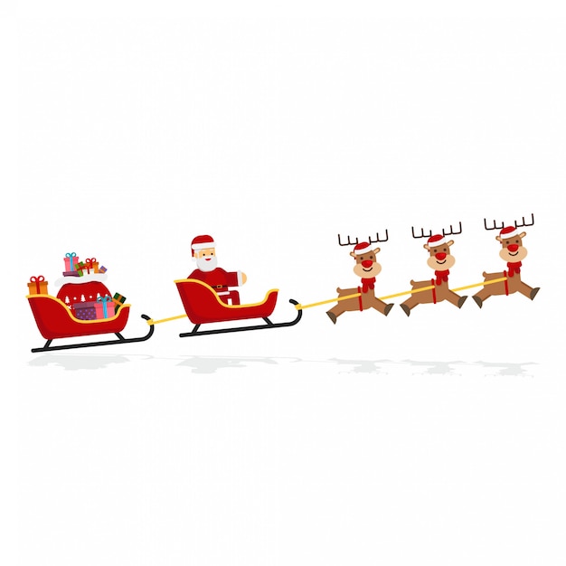 Christmas santa, sleigh, reindeer, gifts