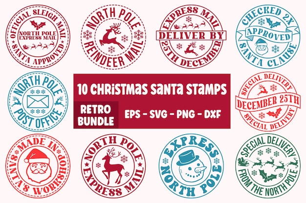 Christmas santa stamps retro bundle