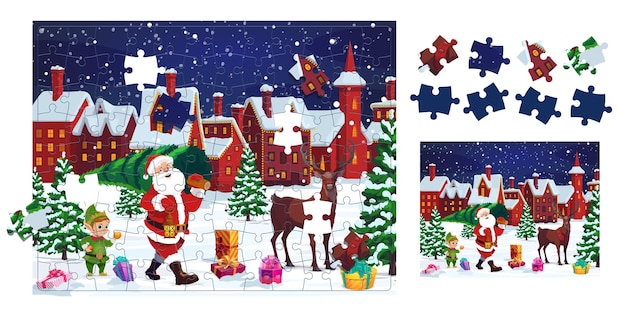 소나무 휴가 트리 퍼즐과 크리스마스 산타