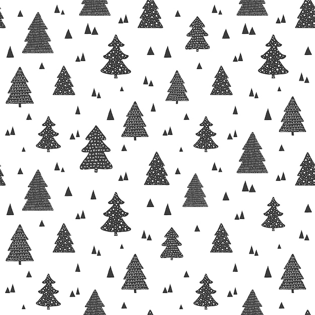 Vector christmas scandinavian seamless pattern vector background with cute hand drawn christmas trees