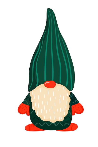 Piccolo gnomo scandinavo di natale in un cappello di babbo natale di capodanno personaggio disegnato a mano dei cartoni animati