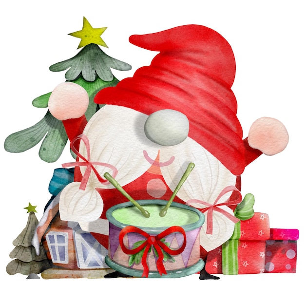산타 클로스 수채화 그림에 대한 크리스마스 장면 크리스마스와 새해 그림