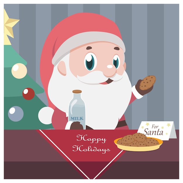 산타 우유와 쿠키를 복용 크리스마스 장면