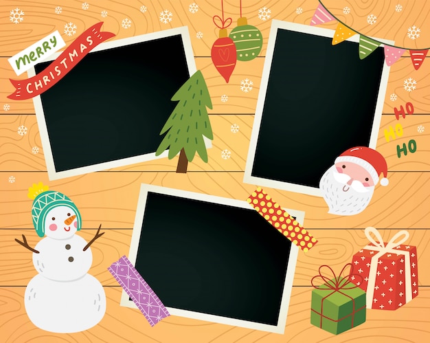 Vector christmas scrapbook with photo frame