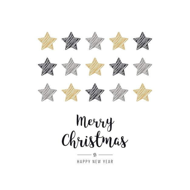 christmas scribble drawing stars greeting card white background