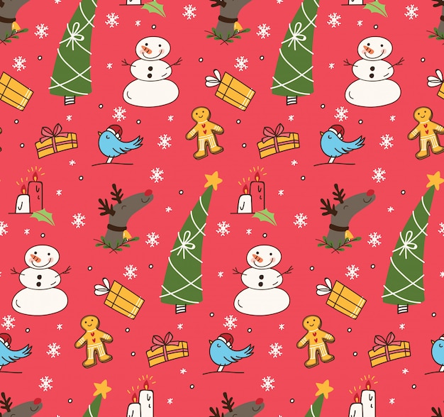 Vector christmas seamless background in doodle style illustration