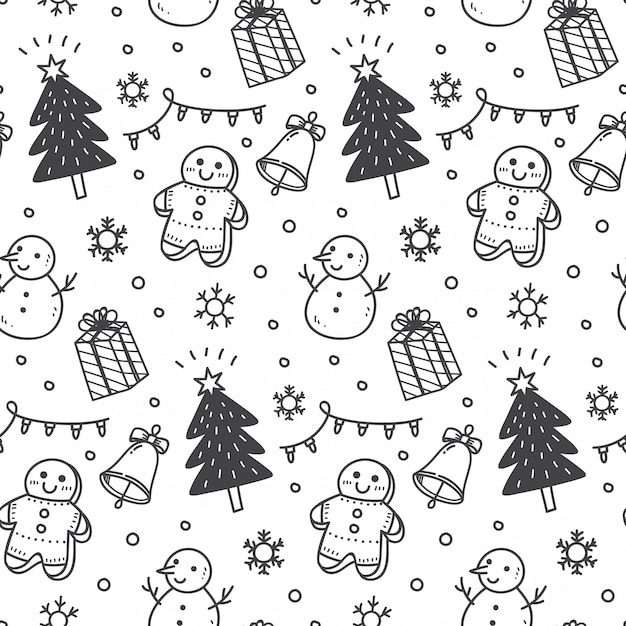 Christmas seamless background in doodle style