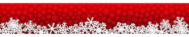赤の背景に影と白い雪片とクリスマスのシームレスなバナー