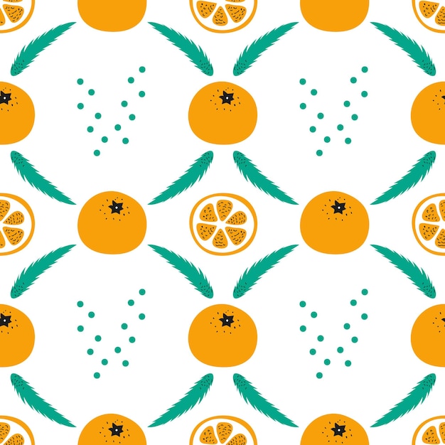 Christmas seamless bright pattern with tangerines and Christmas tree branches