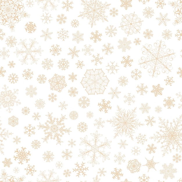 Christmas seamless pattern of big and small snowflakes, brown on white