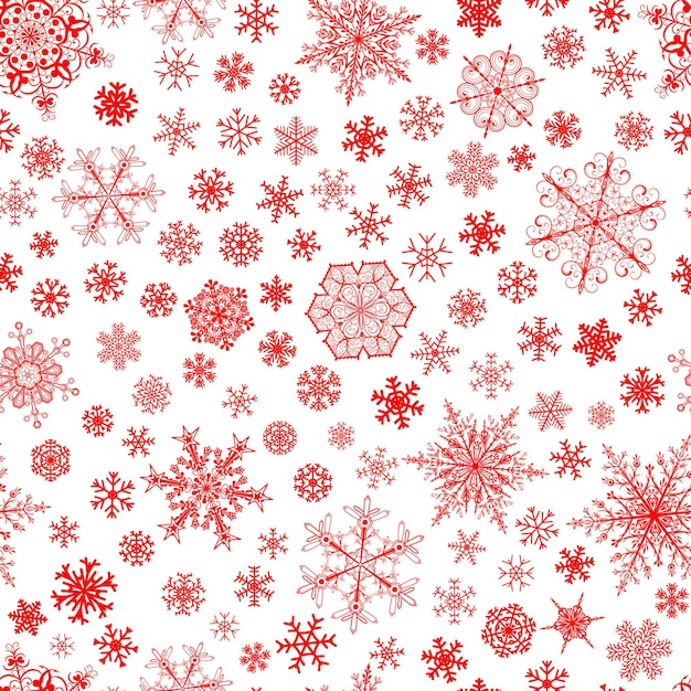 Christmas seamless pattern of big and small snowflakes, red on white