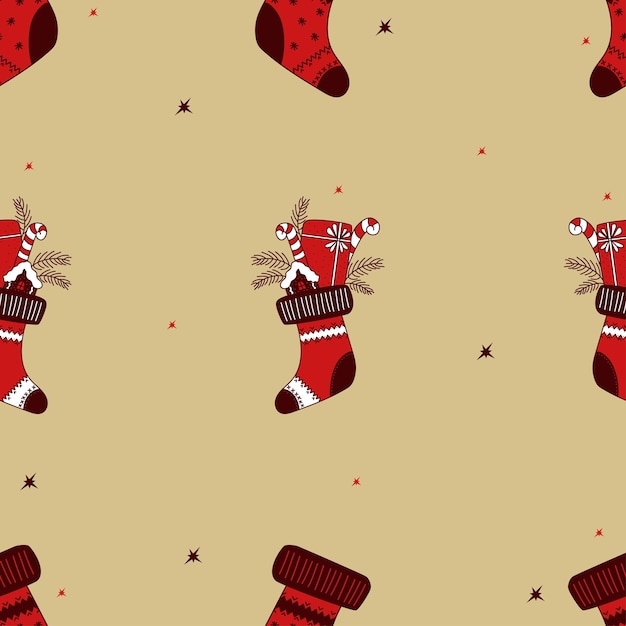 Christmas seamless pattern Christmas sock with gifts  Hand drawn sketch