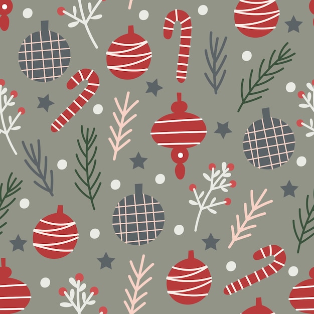 Christmas Seamless Pattern design with decor elements Vector illustration