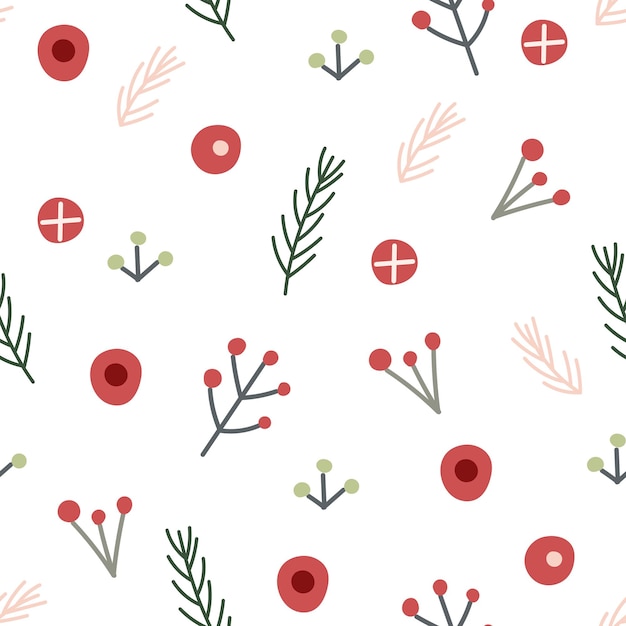 꽃 요소 벡터 일러스트와 함께 크리스마스 원활한 패턴 디자인