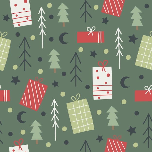 나무와 선물 벡터 일러스트와 함께 크리스마스 원활한 패턴 디자인
