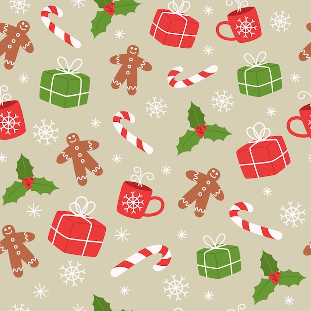 Christmas seamless pattern in flat style