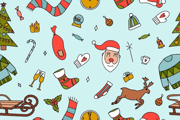 Vector christmas seamless pattern from doodle illustrations endless texture for wallpaper web page background wrapping paper