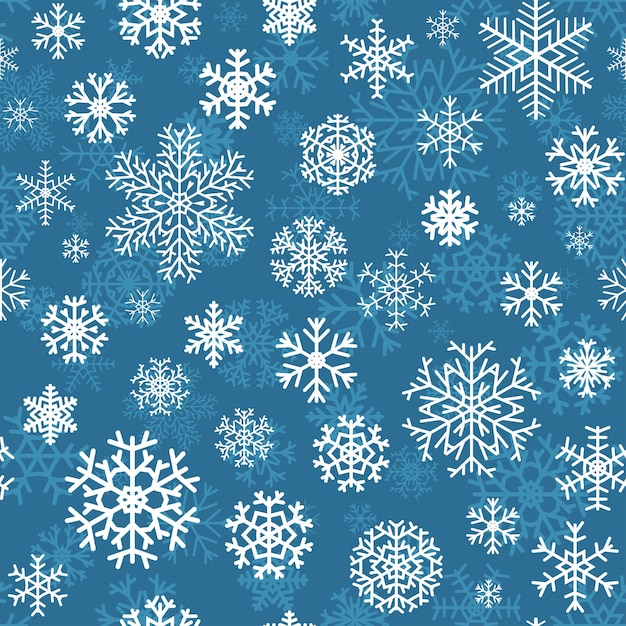 Christmas seamless pattern from white snowflakes on blue background