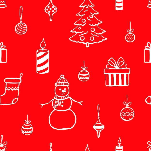 Christmas seamless pattern hand drawn style doodle elements Vector illustration