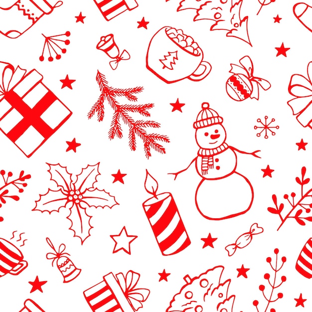 Christmas seamless pattern hand drawn style doodle elements Vector illustration