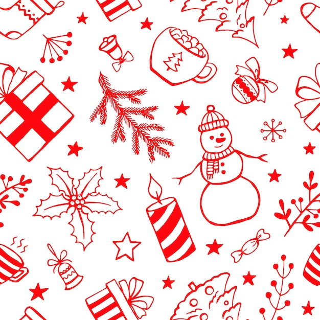 Elementi di doodle di stile disegnato a mano del modello senza cuciture di natale illustrazione di vettore