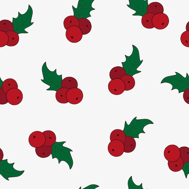 Christmas seamless pattern of Holly twig. Hand drawn Christmas plants.