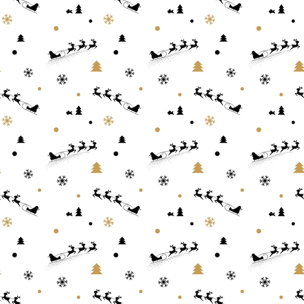 Рождественский фон, изолированные на белом фоне. черный силуэт саней санта-клауса с елками и снежинками.